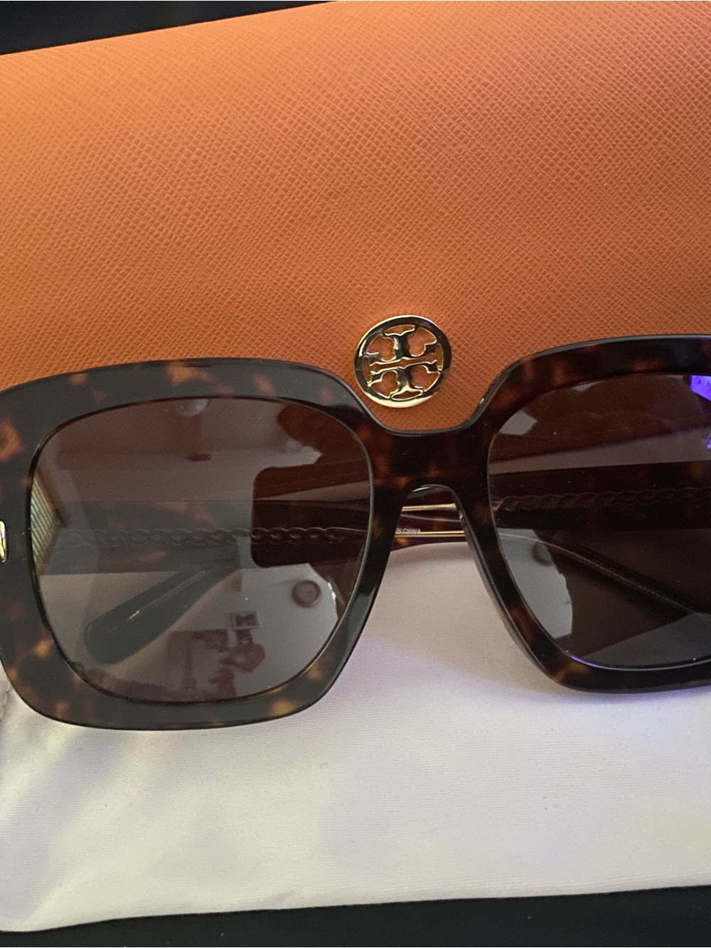 Tory Burch Tortoise Square Sunglasses with Gold Logo